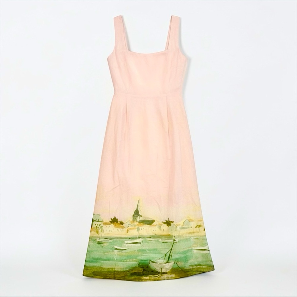 Cynthia Rowley Pink Seaside Print Midi Dress Coastal Sundress NWT